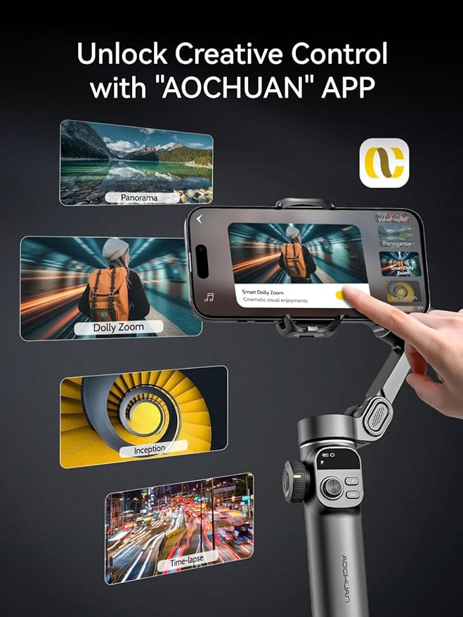 AOCHUAN Gimbal Stabilizer for iPhone, 3-Axis Phone Gimbal Built in 7.8' Extension Rod, Portable Gimbal Stabilizer w/OLED Display for iPhone/Android, Perfect for TikTok YouTube Vlogging-Smart X2 Black