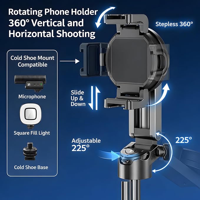Magnetic Pocket Selfie Stick for iPhone, Multifunctional Portable Selfie Stick with Wireless Remote, 360° Rotation Extendable Phone Tripod Stand, Ideal for Travel & Vlogging (Upgraded)