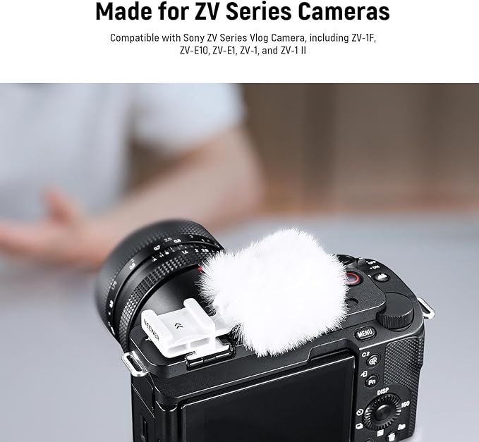 Neewer Cold Shoe Wind Muff for ZV Series Vlog Cameras, Microphone Furry Windscreen with Cold Shoe Mount Adapter Accessory Compatible with Sony ZV-1F ZV-E10 ZV-1 ZV-E1 ZV-1 II, CA133 White