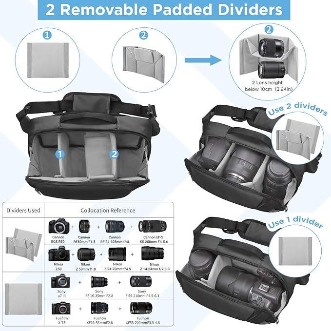 TAAOKA Camera Sling Bag,Waterproof Camera Case with Tripod Holder,Lightweight DSLR/SLR/Mirrorless Camera Bags Crossbody for photographers-Black