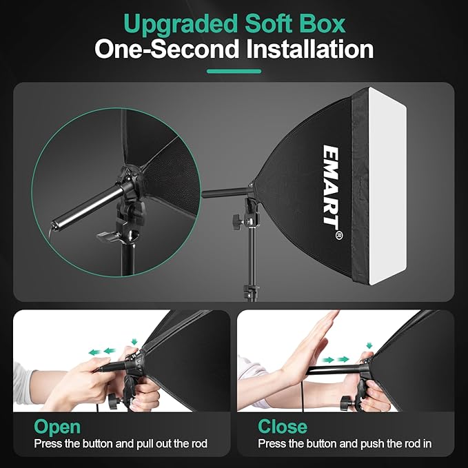 EMART Softbox Photography Lighting Kit, 16"x16" Pull Soft Box, 50W 3000K-6000K LED Bulb with Remote/APP Control, Professional Photoshoot Equipment for Studio Lights, Portrait, Video Recording(2 Pack)