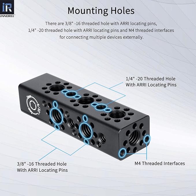 INNOREL CB3 CNC Aluminum Alloy Multi-Function Cheese Handle, Cheese Grip Extension Bar, Featuring 3/8" and 1/4" Arri Locating Holes for Camera Cage Frames, Cheese Plates, Any 3/8" Threaded Point