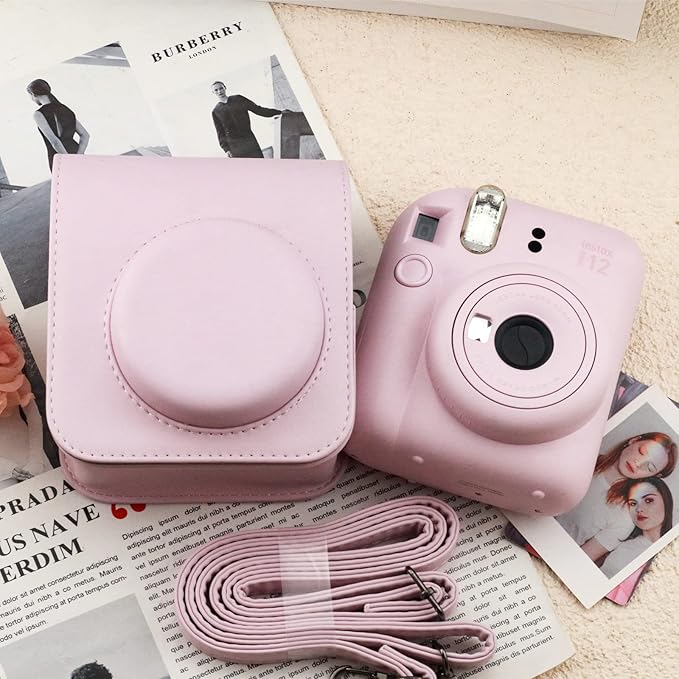 Frankmate Protective Case Compatible with Fujifilm Instax Mini 12 Instant Film Camera with Accessory Pocket and Adjustable Strap (Pink)