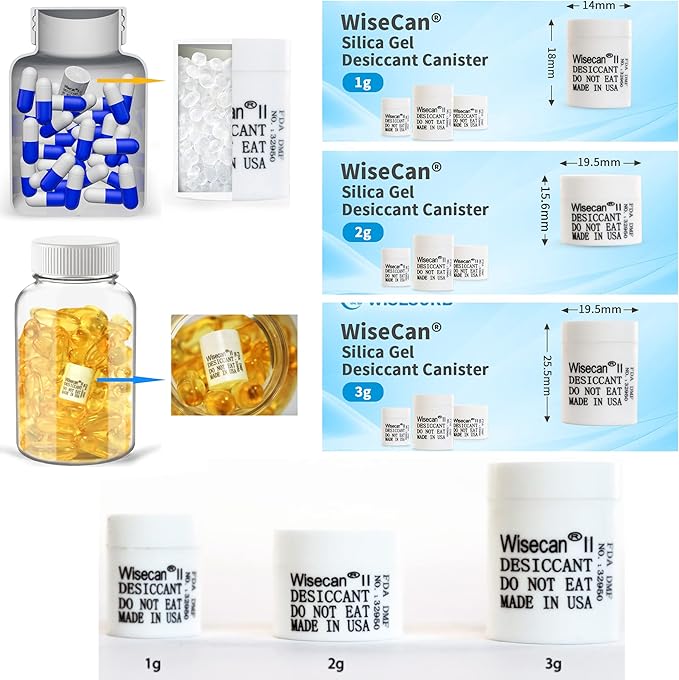 1 Gram 4000 Pack Silica Gel Canister, Desiccant Canister, Silica Gel Capsules, Desiccant Capsules, Moisture Absorbers for Food Storage, Food Safe Dehumidifiers Wisecan