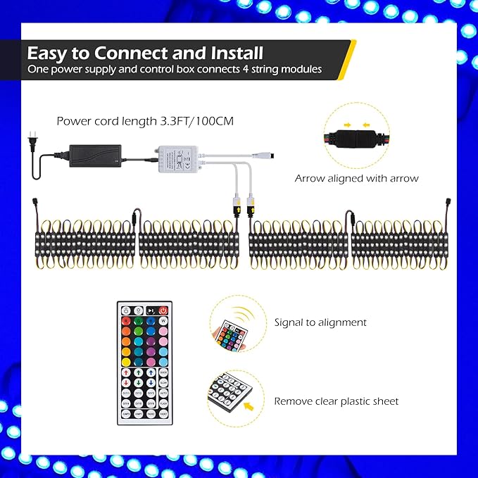 Dyna-Living LED Storefront Lights 120FT Commercial RGB Window Lights for Store Front Decorative 240PCS 3-LED 5050 SMD RGB Module for Signs IP65 Waterproof Strip Light for Business (12 Packs-Black)