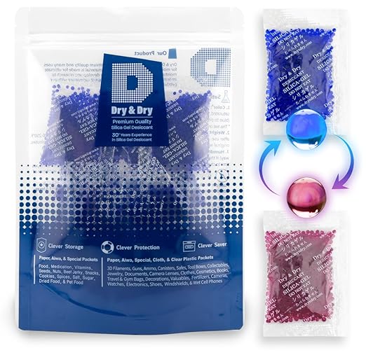 Dry & Dry 10 Gram [15 Packets] Blue Indicating(Blue to Pink) Silica Gel Packets Desiccant - Rechargeable Silica Packets, Silica Gel, Silica Gel Packs, Silica Gel