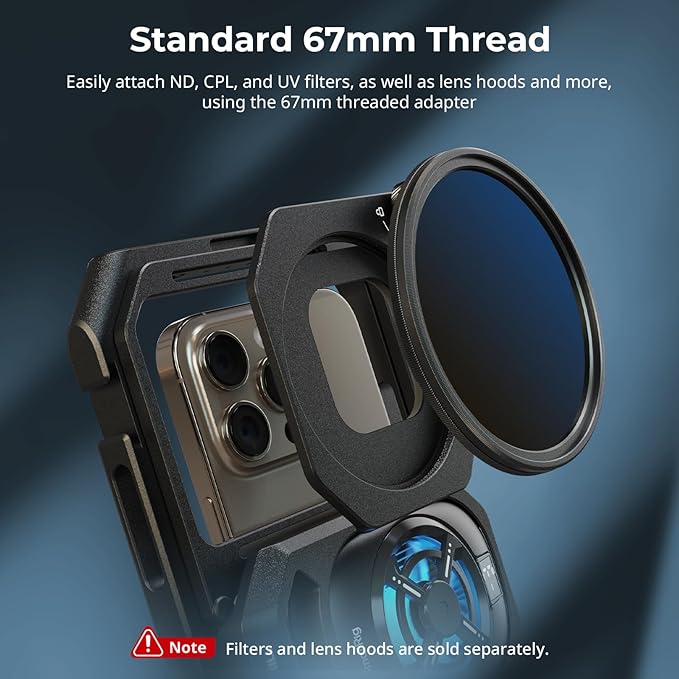 SMALLRIG 67mm Threaded Filter Adapter with Detachable Sun Hoods for Universal Phone Cage 4704/4597/5275/5276/4299B,for iPhone, for Samsung & Smartphones - 5277