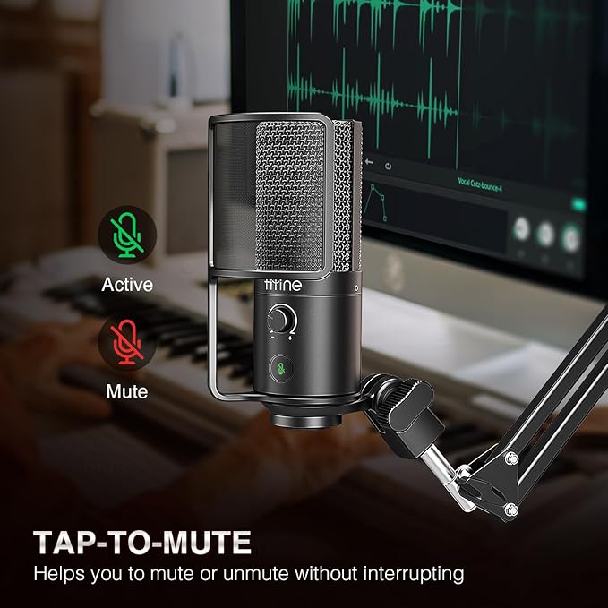 FIFINE USB Podcast Microphone, PC Computer Condenser Microphone Plug & Play Mic Kit with Boom Arm Stand, 16MM Large Diaphragm, Mute Button for Recording Singing Streaming YouTube Gaming-T669PRO1