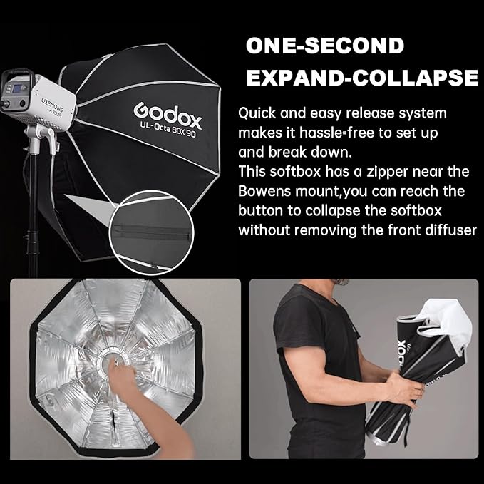 Godox Quick Release Octagon Umbrella Softbox,UL 35.43'' Bowens Mount Soft Box with Honeycomb Grid Light Diffusers Carry Bag for Studio Strobe Flash,Outdoor Product Portrait Photography Live Streaming