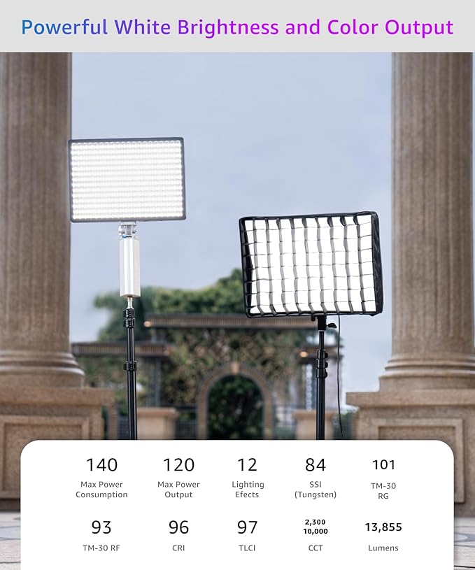 amaran Pano 120c Kit RGB LED Video Light,120w Full Color Panel Light,Compact & Portable,APP Control, w/Softbox Support USB-C PD Studio Lighting for Outdoor Filming Recording Streaming (White)
