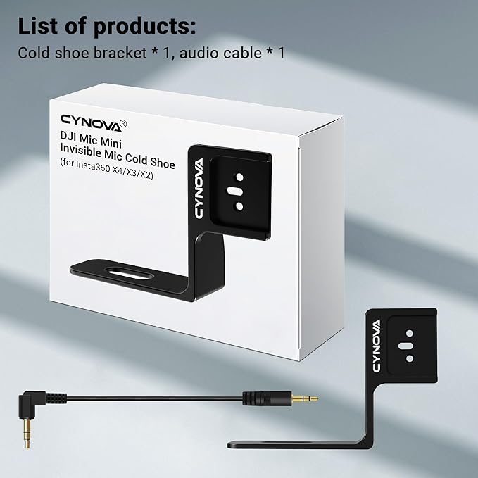 CYNOVA Insta 360 X4 DJI Mic Mini Mount, Invisible Mic Bracket for Insta360 X4 Accessories, Compatible with Insta360 X4 / X3（with 3.5mm Audio Cable）