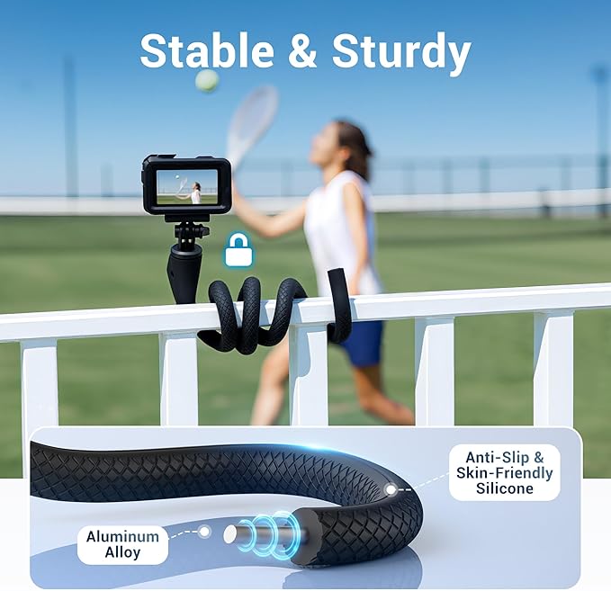 Magnetic Flexible Phone Mount Holder for iPhone 17 16 15 14 Pro & Action Camera,29.5'' Long Arm Bendable Selfie Stick Stand Phone Adapter with 1/4"20 for Osmo 360 Action 5 Pro 4 3 Treadmill Stroller