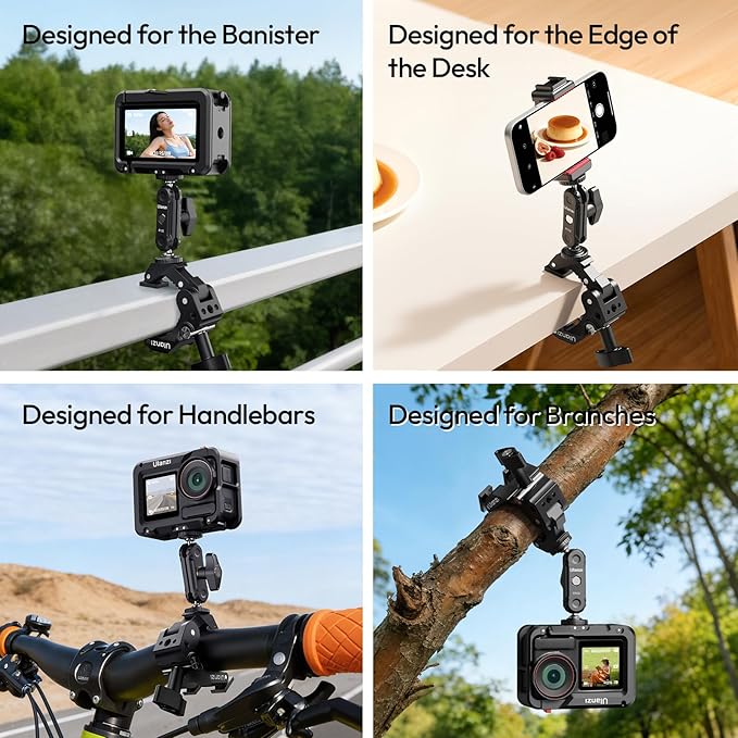 ULANZI CO78 Super Clamp Mount f Camera Rig – Multi-Point Metal Grip w 1/4" & ARRI Locating Pins + Cold Shoe Mount f Action Cam, Monitor & LED Lights, 3-Jaw Designed f Banister,Handlebar, Desk,Branches