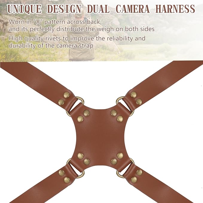 Bebaimis Dual Camera Harness Strap for Two-Cameras,Dual Shoulder Leather Camera Strap,Double Camera Harness for DSLR/SLR