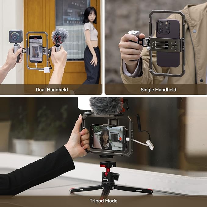 SmallRig All-in-One Universal Phone Video Rig Kit, with Wireless Control Handles, Power Bank Holder, Table Tripod, Universal Phone Cage Kit for iPhone 16/15 /14 Pro/Max Series Vlogging Kit - 4120