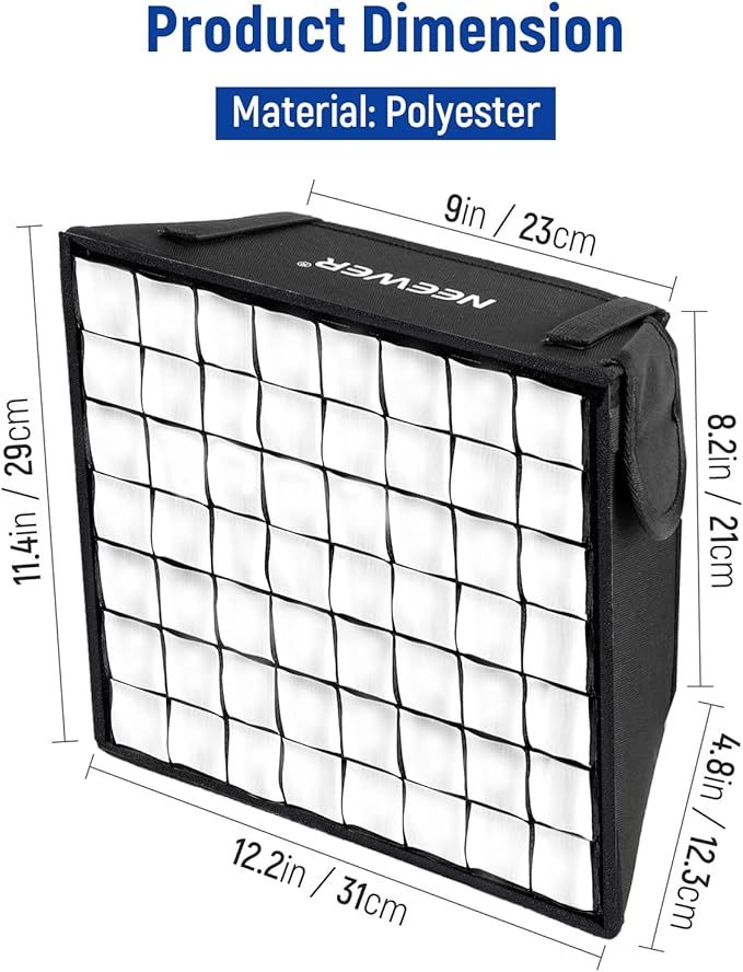 NEEWER 12.2"x11.4" Foldable Softbox Diffuser with Grid and Bag for NL660/SNL660/RGB660/RGB660 Pro/RGB660 PRO II LED Video Light Panel, Studio Photo Portrait Photography YouTube Video Soft Lighting