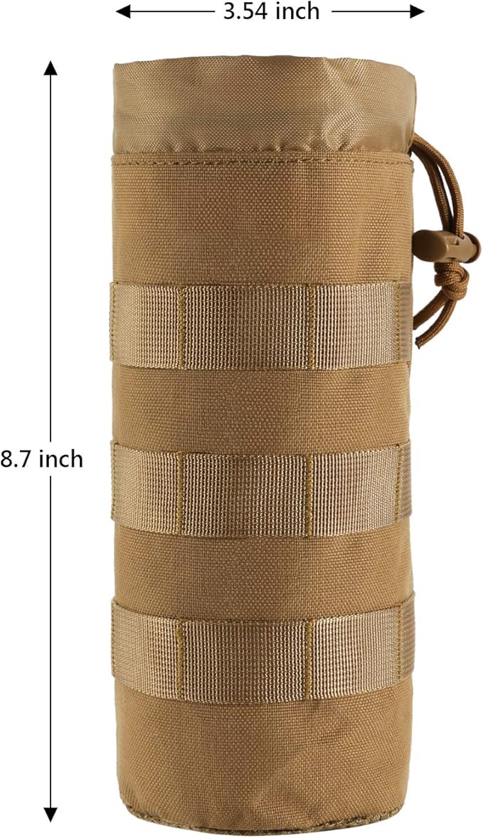 Tactical MOLLE Water Bottle Pouch with Drawstring Open Top & Mesh Bottom, Military Water Bottle Holder Bag Sports Travel Hydration Carrier