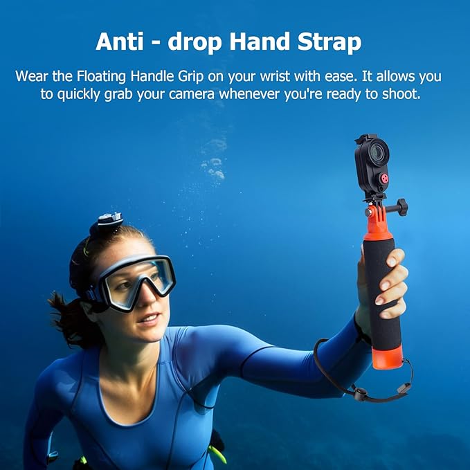 Mechrig Floating Handle Grip for GoPro Hero 12/11/10/9, Insta360 X4/X3, DJI Action 4/3 - High Buoyancy Waterproof Camera Float with Wrist Strap & Tripod Mount-933009