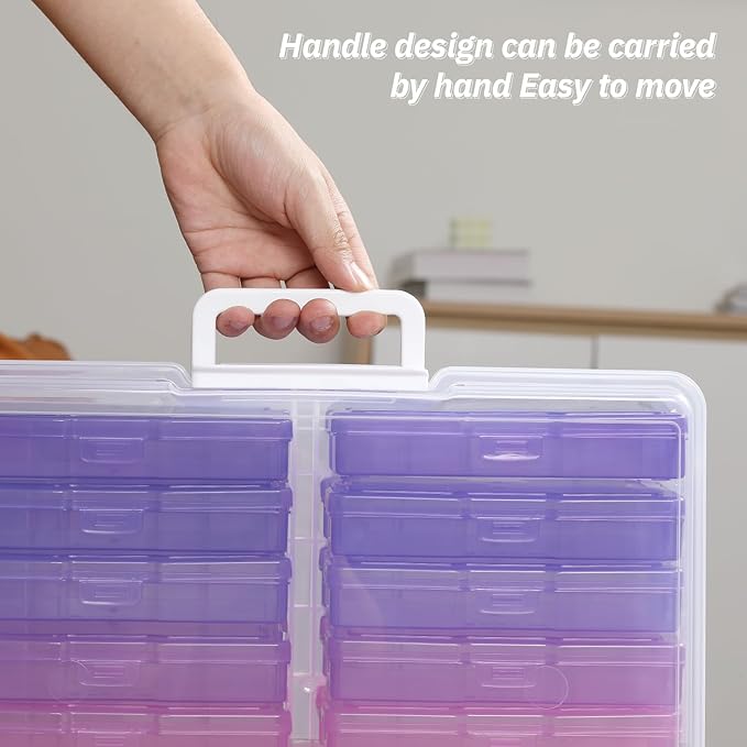 Party Club of America 4"x6" Photo Storage Box with Handle Photo Case Craft Keeper Picture Storage Containers 16 Inner Photo Organizer Large Gradient Pink-Purple Series