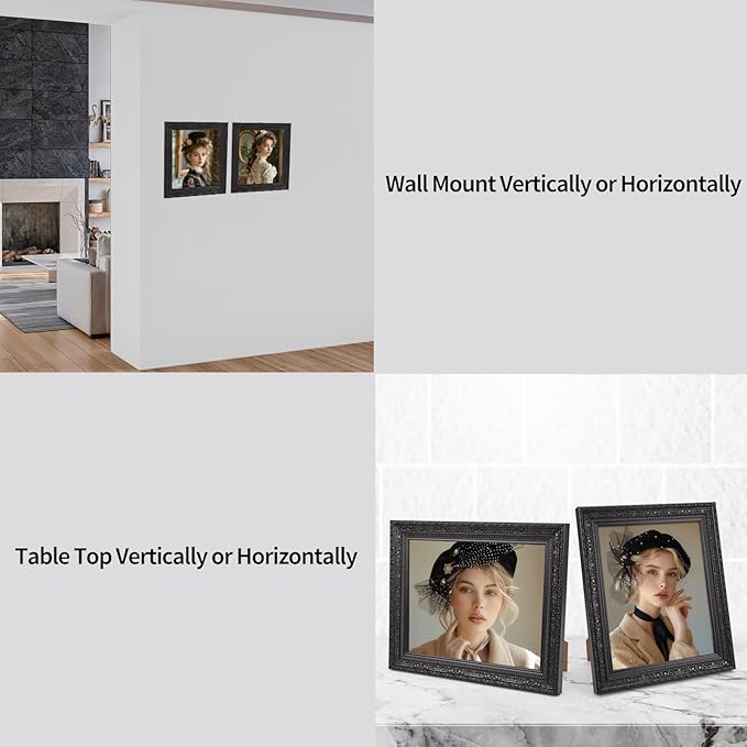 Edenseelake 8x10 Picture Frames Set of 2, Vintage Black Photo Frame 8 by 10 for Tabletop or Wall Decor