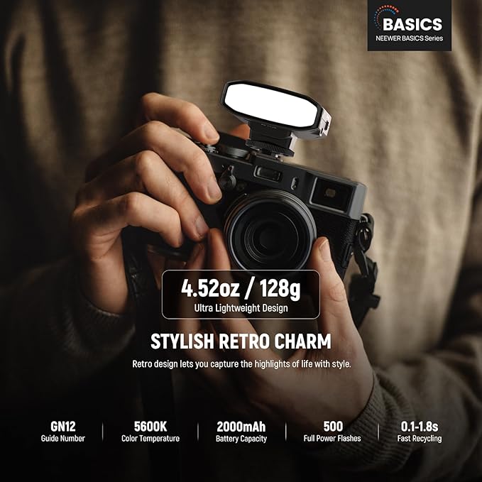 NEEWER Basics 5600K Mini Camera Flash Speedlite GN12, 2000mAh/500 Flashes/0.1-1.8s Recycle, Light Compatible with Canon Fujifilm Sony Nikon Digital Standard Hot Shoe Camera for Studio Photos, Z120 SE