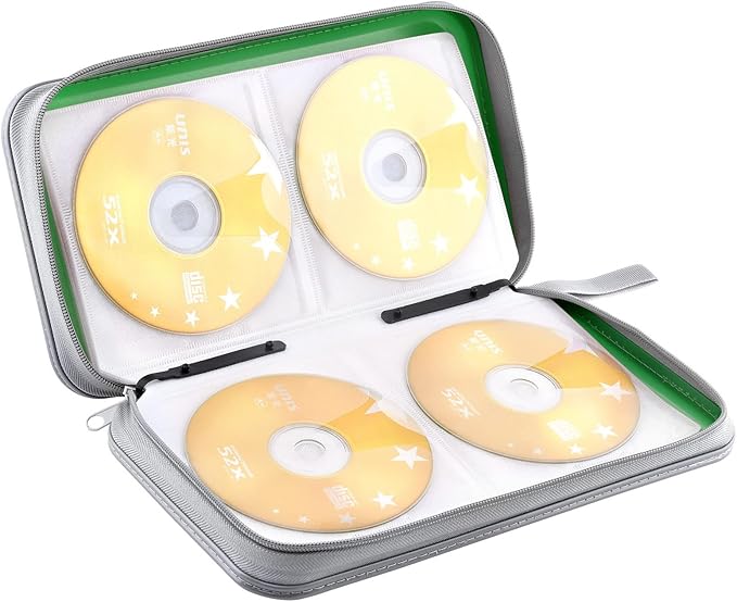 DVD Case, Bivisen CD Case Holder Wallet Binder 96 Capacity CD/DVD Cases Storage Holder Binder Organizer Wallet Book for Car Home Travel (Green)