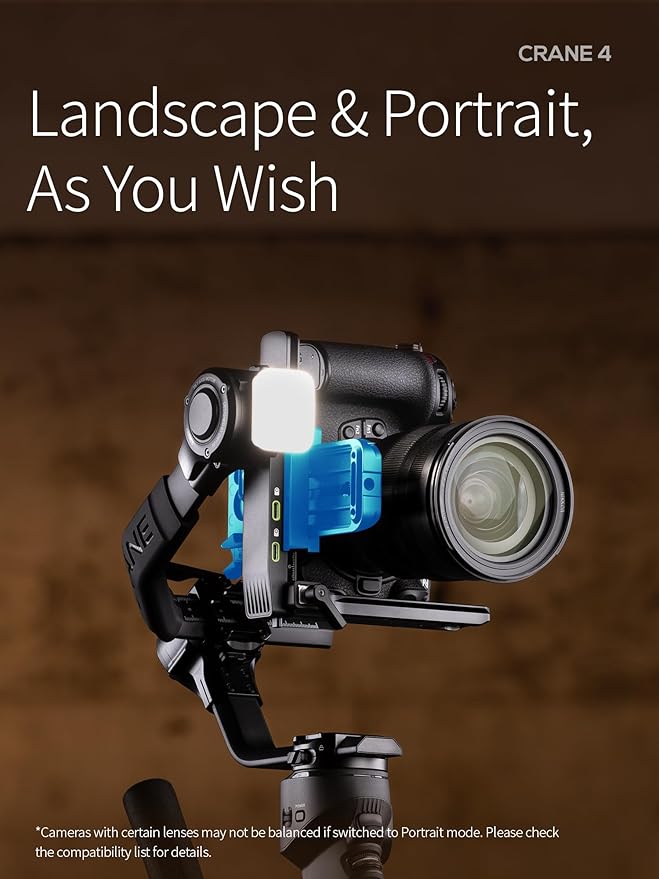 ZHIYUN Crane 4, 3-Axis Gimbal Stabilizer for DSLR and Mirrorless Camera, Nikon Sony Panasonic Canon Fujifilm BMPCC 6K, Fill Light, PD Fast Charge