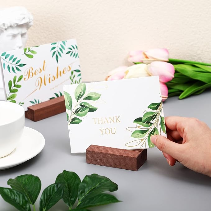12 Pieces Wood Place Card Holders Wood Sign Table Number Stands Name Card Holder for Wedding Party Events Decoration(3 x 1.6 x 0.8 Inch,Walnut Color)