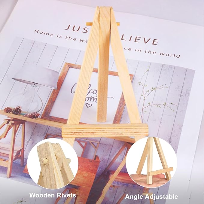 Voittozege 40 Pcs 6 Inches Mini Wood Easel, Wooden Tripod Holder Stand for Painting Mini Tabletop Easels for Card Artist Crafts Photos Gift