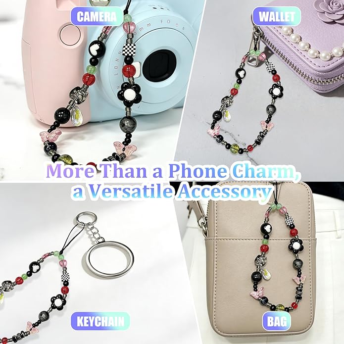 Beaded Camera Wrist Strap, Phone Wristlet Charm Lanyard, Cute Digital Camera Charm Lanyard,Strap Beaded Camera Chain for Phone Bag Keychain Accessories