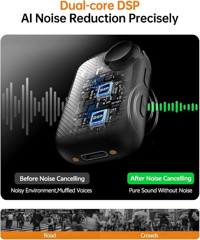 PQRQP S20 Mic (2 TX + 1 RX + Charging Case), Mini Microphone for iPhone/Android/Camera, 48kHz/24-bit High Audio, AI Noise Cancelling, 48h Use, 820ft Range, Wireless Microphones for Vlog, Streaming