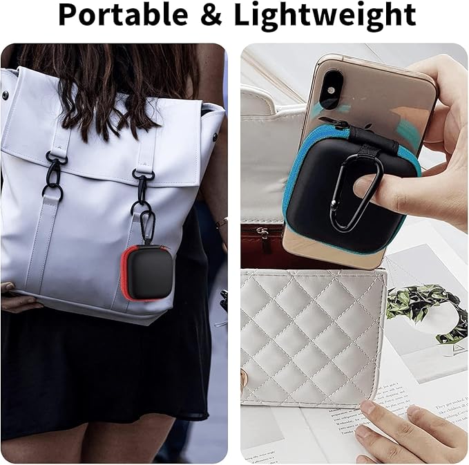 MOLOVA 2Pack Square Earbud Case Portable EVA Carrying Case Storage Bag Cell Phone Accessories Organizer with Carabiner for Earphone, Earbud, Earpieces, SD Memory Card, Camera Chips-Blue/Red