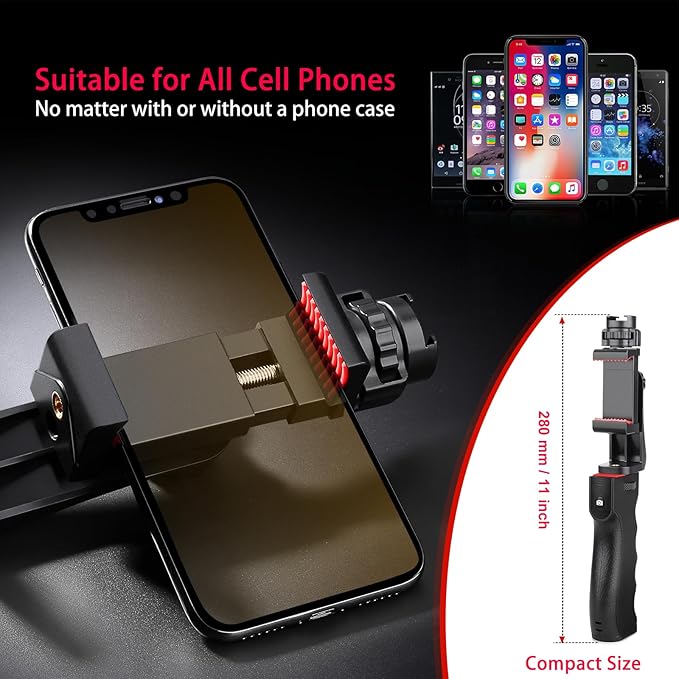 Zeadio Wireless Smartphone Stabilizer, Vlogging Video Handle Grip, with Clamp Mount and Remote Shutter for iPhone and Android Phone and Other Smartphone