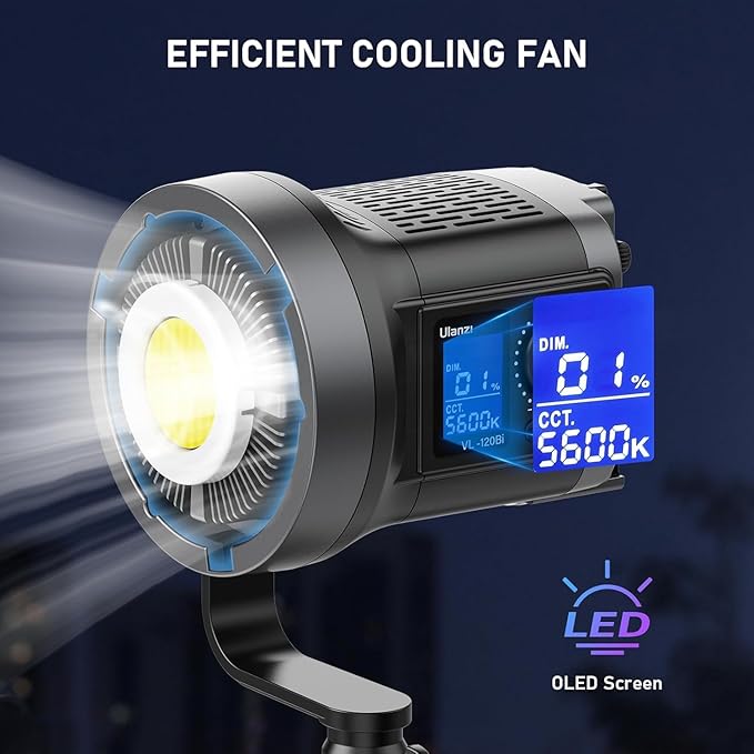 ULANZI V-Mount LED Video Light COB Continuous Output Lighting, 120W Bi Color 2700K-6500K COB Bowens Mount Photography Fill Light 20700lux/1m 20 Preset Effects with APP Control Studio Light