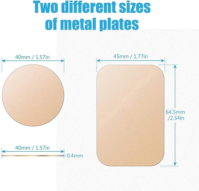 WixGear Mount Metal Plate with Adhesive for Magnetic Cradle-Less Mount -X4 Pack 2 Rectangle and 2 Round (Compatible with Magnetic mounts) (Gold)