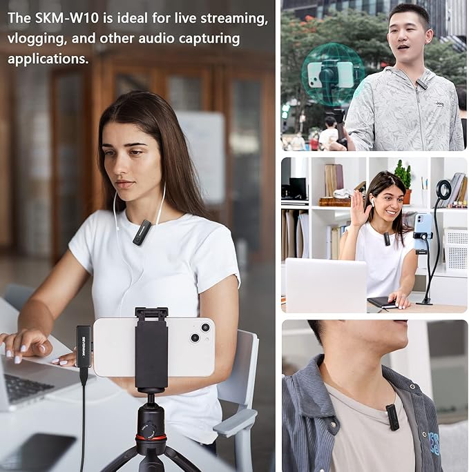 Sevenoak Wireless Lavalier Microphone for iPhone,MFi Certified, Plug Play Noise Cancelling Lapel Mic,196ft Transmission,10H Working Time,Cordless Clip on Mic for Video Recording Live Streaming