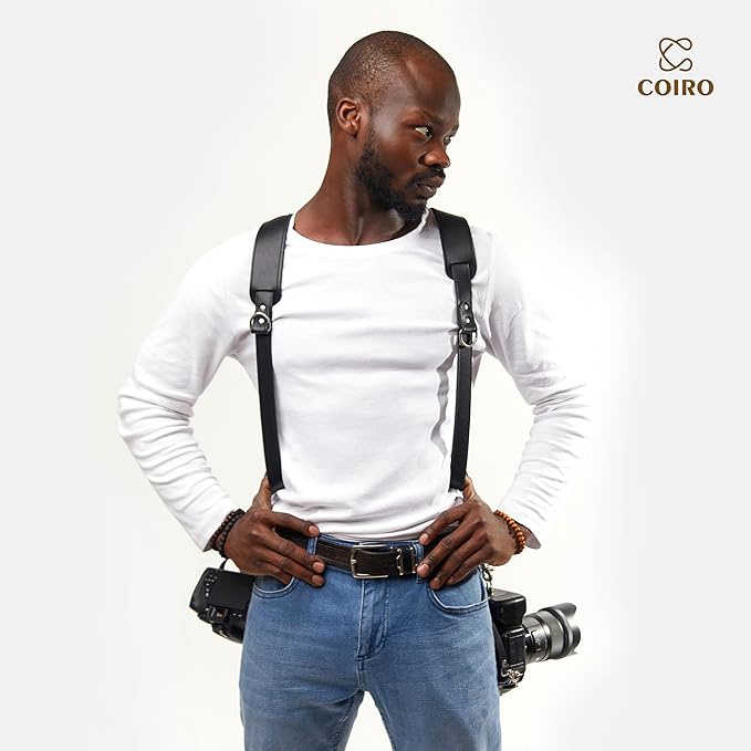 C Coiro Camera Harness for 2 Cameras Dual Shoulder Leather Camera Strap for DSLR/SLR, Camera Straps for Photographers