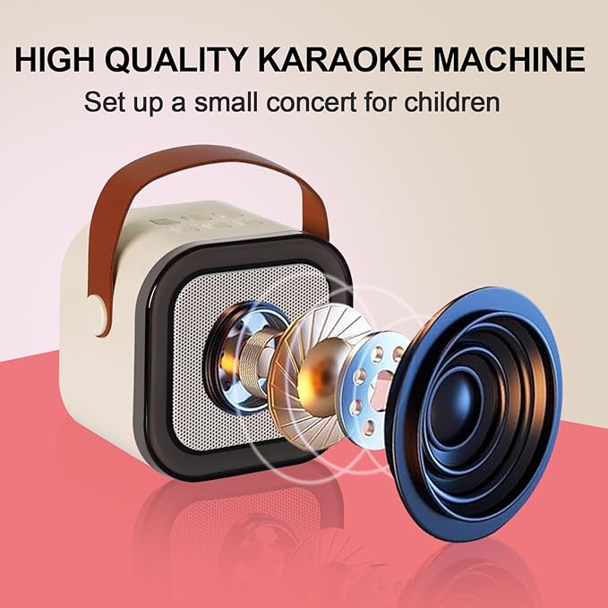 Karaoke Machine for Kids, Kids Karaoke Machine Gifts for Girls and Boys Family Party, Kids Karaoke Machine for Girls with 2 Wireless Microphones, Mini Portable Bluetooth Speaker (Ivory)