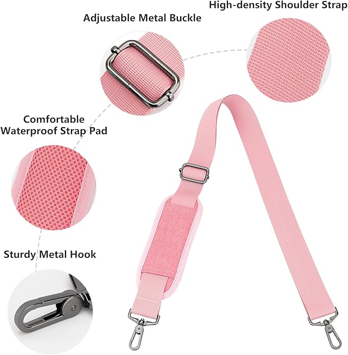 RAINYEAR 59 Inch Shoulder Strap for Bag, Adjustable Soft Padded Replacement Shoulder Strap with Metal Hooks for Messenger Bag