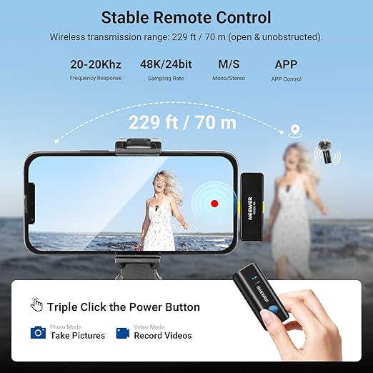 NEEWER KM23C Wireless Lavalier Microphone Compatible with iPhone Android Tablet PC Laptop, Omnidirectional 48K/24Bit 20-20KHZ AI Noise Cancellation Mute 70m Range 32h Total Battery (1x RX + 4X TX)