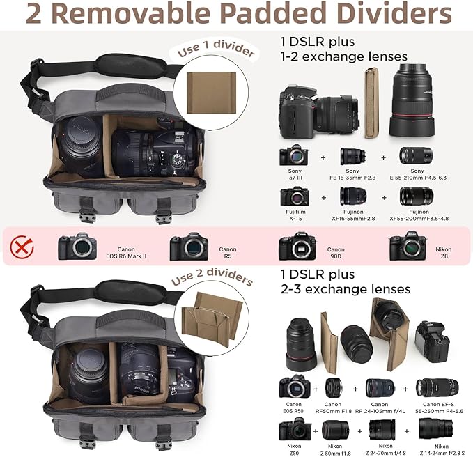 Camera Sling Bag,DSLR Camera Bag with Tripod Holder,Waterproof Camera Shoulder Crossbody Bag for Photographers (Grey)