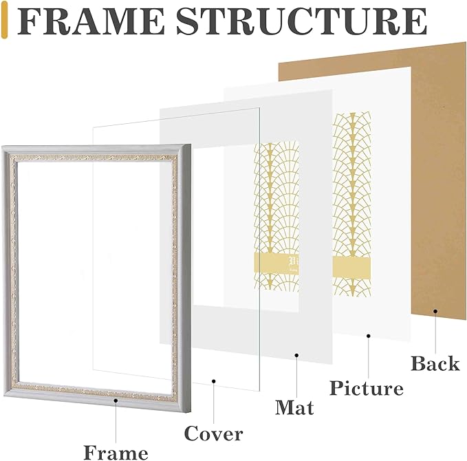 VIOLABBEY 11x17 White Gold Picture Frame, Display 9x15 Photo with Mat or 11x17 without Mat, Ornate Vintage 11 x 17 White Gold Frame for Wall Decor or Tabletop Display