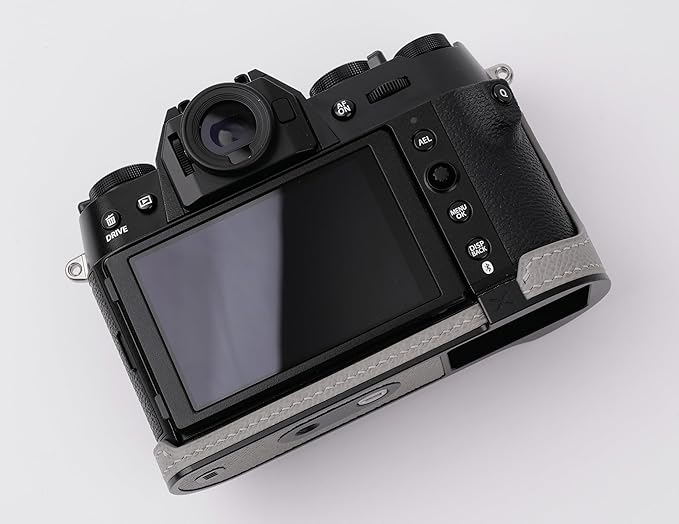 Handmade Genuine Leather Camera Half Case for Fujifilm X-T50 - Top Layer Cowhide Body + Metal Base Plate - Hand Shank Free Design (Gris Mouette)