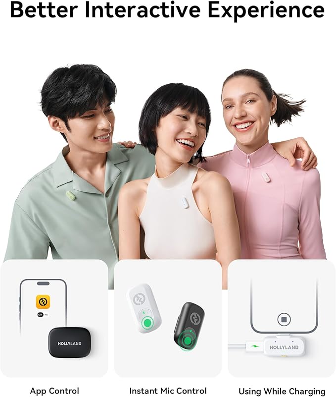 Hollyland Lark A1 Wireless Mini Microphone for iPhone & Android, 48kHz/24-bit, 3-Level Intelligent Noise Cancel, Microphone for YouTube, Podcast, Vlogging (Green, 2TX + 2RX + Charging Case)
