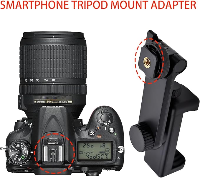 Heran Tripod Phone Mount for Camera, 360° Rotation Adjustable Cold Hot Shoe Smartphone Adapter Attachment Compatible with iPhone Samsung Sony Canon Nikon DSLR, Universal Accessories for Photography