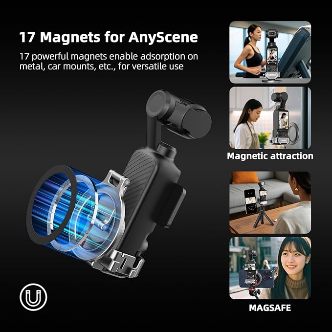 BRDRC Pocket 3 Magnetic Mount, Phone Holder for MagSafe Aluminum Alloy Magnet Expansion Adapter with Cold Shoe for DJI OSMO Pocket 3 Creator Combo Accessories (with Protective Cover)