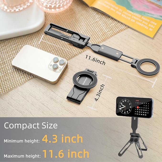Magnetic Tripod for iPhone -Adjustable Foldable Phone Tripod Stand for Video Recording, Magnet Mount Pocket Cell Phone Stand for iPhone 17/16/15/14/13/12 Plus Max for Gym Tablet Tripod for Travel