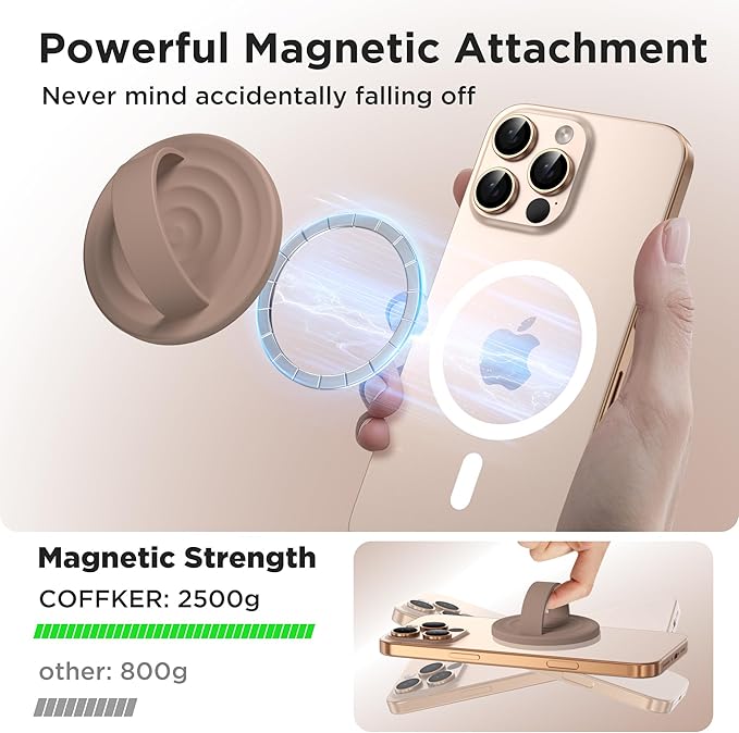 Magnetic Phone Grip Ring Holder, Liquid Silicone Magnet Cell Phone Grip Finger Loop, Compatible with Magsafe, Back of Phone for iPhone 17/16/15/14/13/12 Series, Light Brown