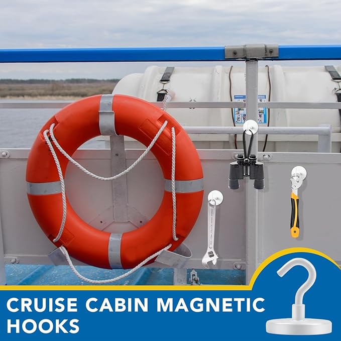 LOVIMAG Cruise Ship Essentials, 120Lbs Cruise Door Magnets, White Cruise Magnetic Hooks, Magnetic Hooks Heavy Duty for Hanging Celling, Grill, Refrigerator Kitchen-6 Pack