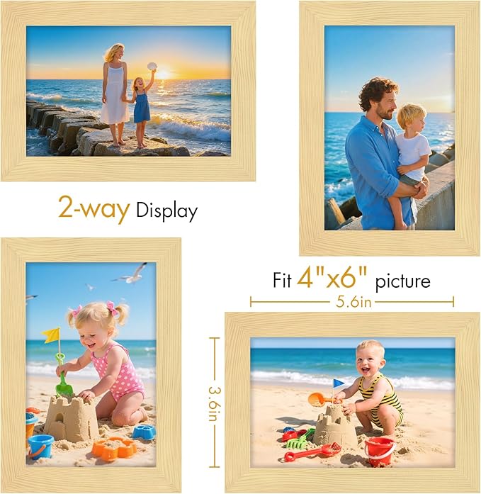 Vittanly 4x6 Picture Frame, Made of Solid Wood and Shatterproof Plexiglass, Wooden Photo Frame for Wall Mounting or Tabletop Display, Picture Frame for Home Decor with Stand, Natural, 1 Pack